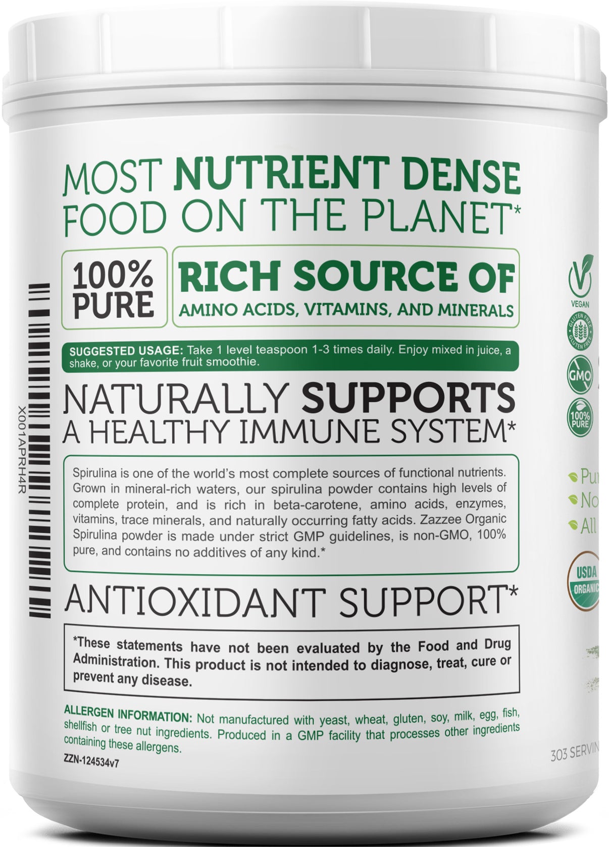 Organic Spirulina Powder Zazzee Naturals