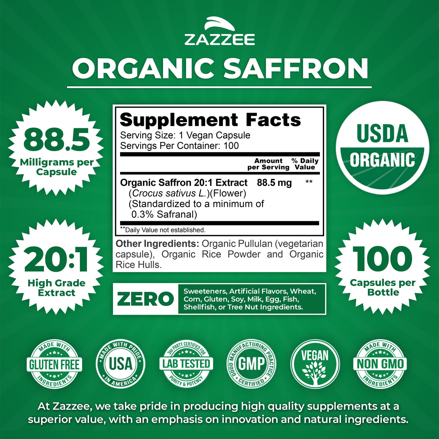 サプリメント Organic Saffron Extract – Zazzee Naturals