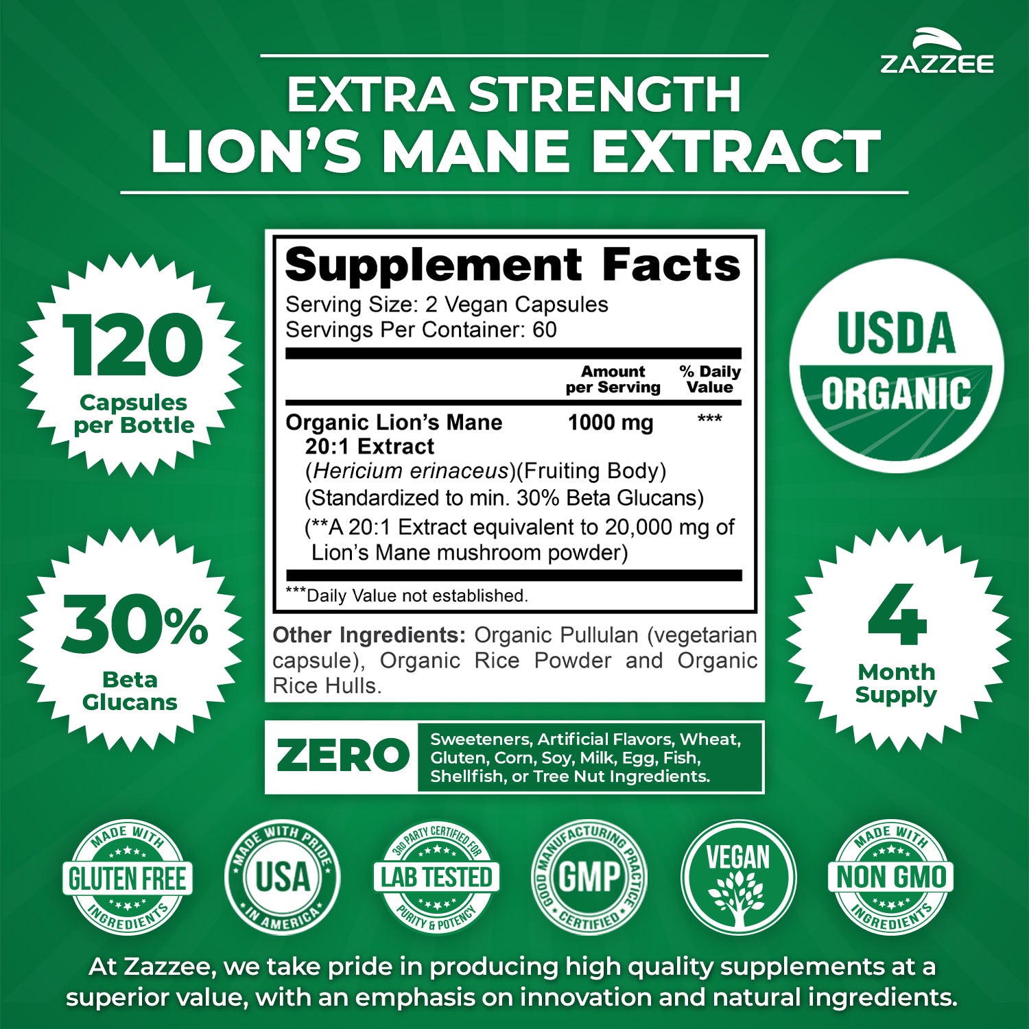 Organic Lion's Mane – Zazzee Naturals