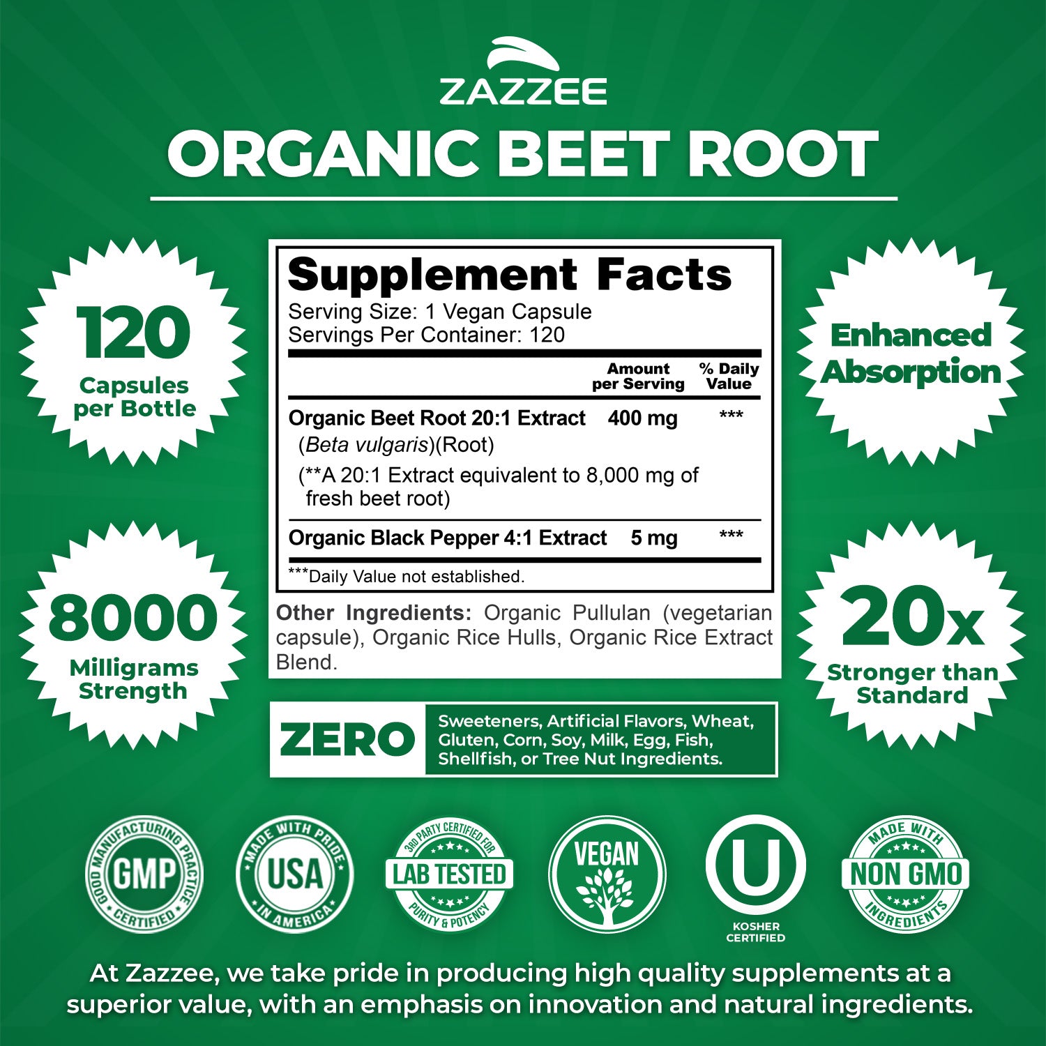 Xemenry Extra Strength Beet Root 20:1 Extract 8000mg Capsules - Heart & Blood Support